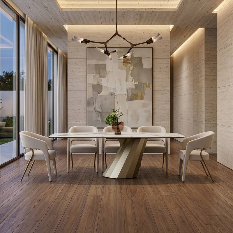 Elson Modern Off-White Fabric & Antique Brass Dining Chair