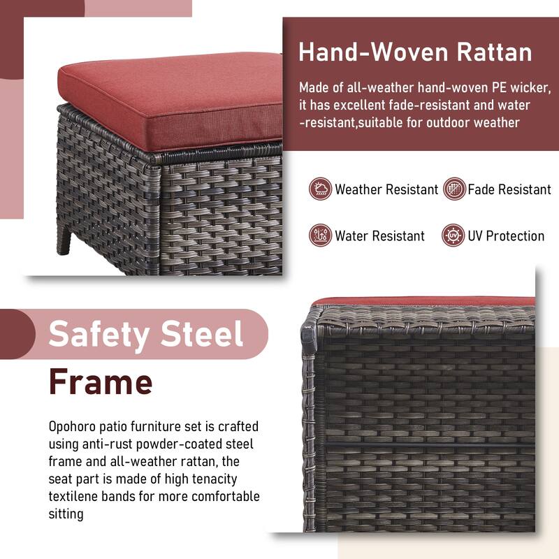 Fire Pit Table with Patio Sofa Chairs Ottomans Grey-Red - Grey