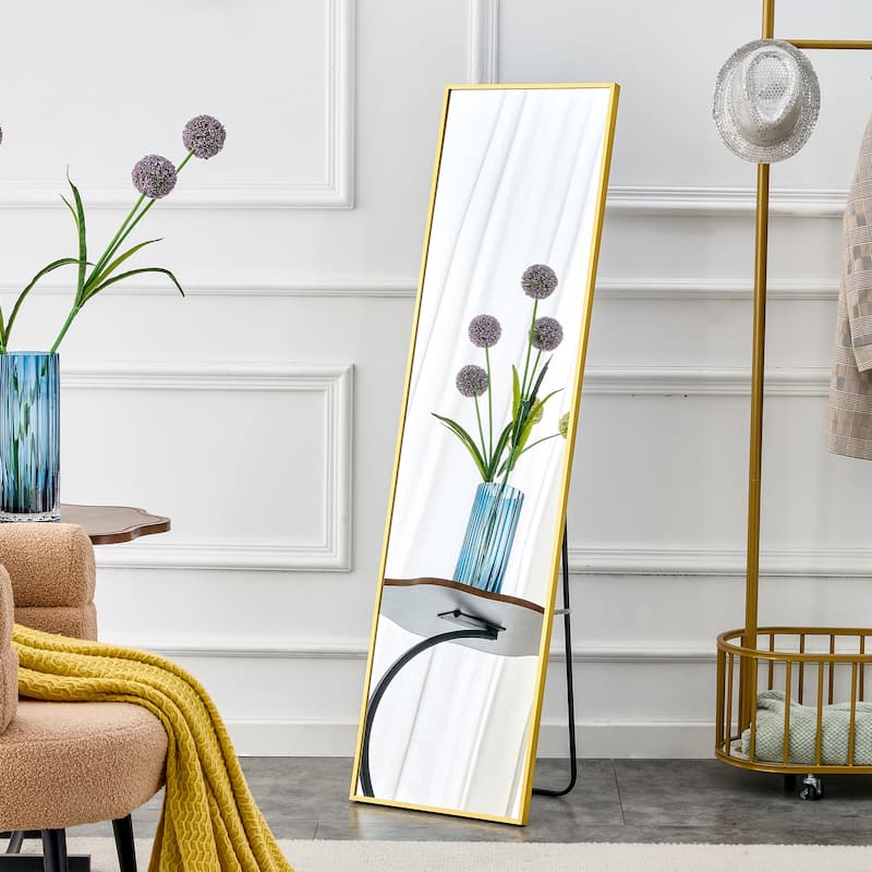 Roomfitters Wall Mounted Full Body Mirror with Transparent Aluminum Frame, 59"x15.7" Modern Decorative Mirror, Transparent