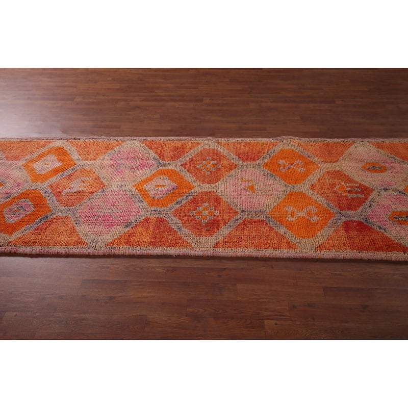 Transitional Oushak Vintage Runner Rug Handmade Turkish Wool Carpet - 3'4"x 10'5"
