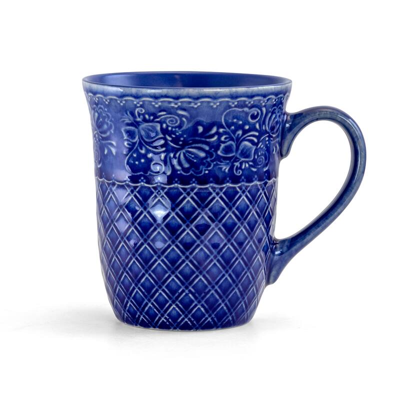 Blue Royalty 16 Piece Ornate Embossed Square Stoneware Dinnerware Set