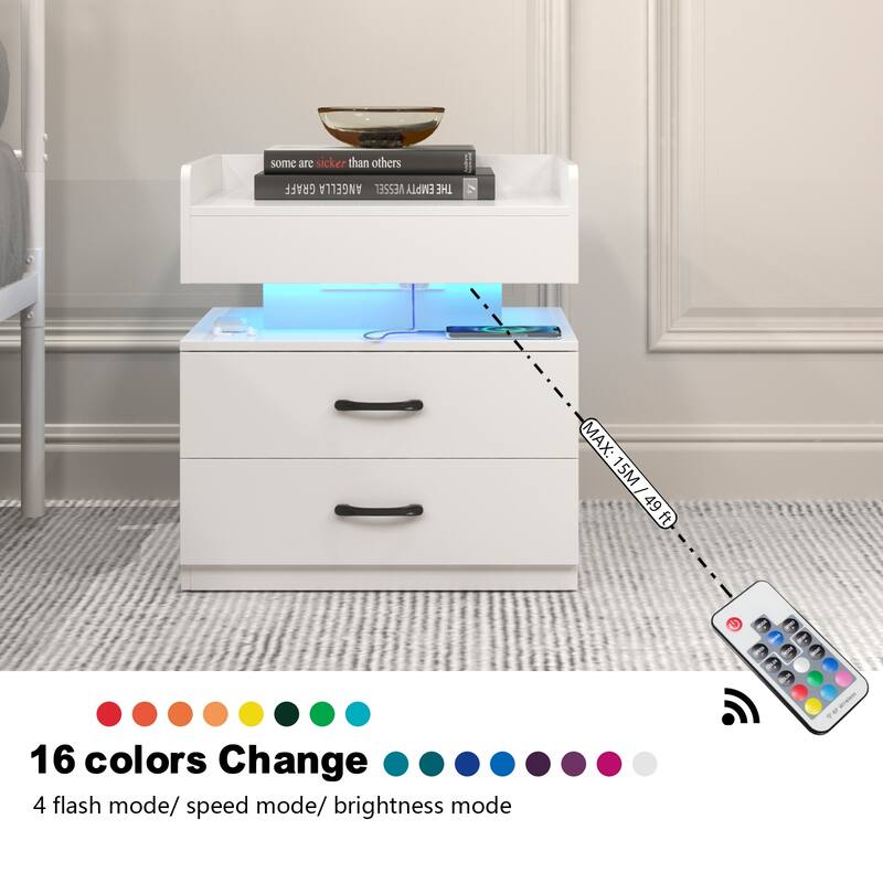 Nightstand with LED Strip Light and 2 Drawers, Bedside End Table with Storage for Bedroom Living Room Study