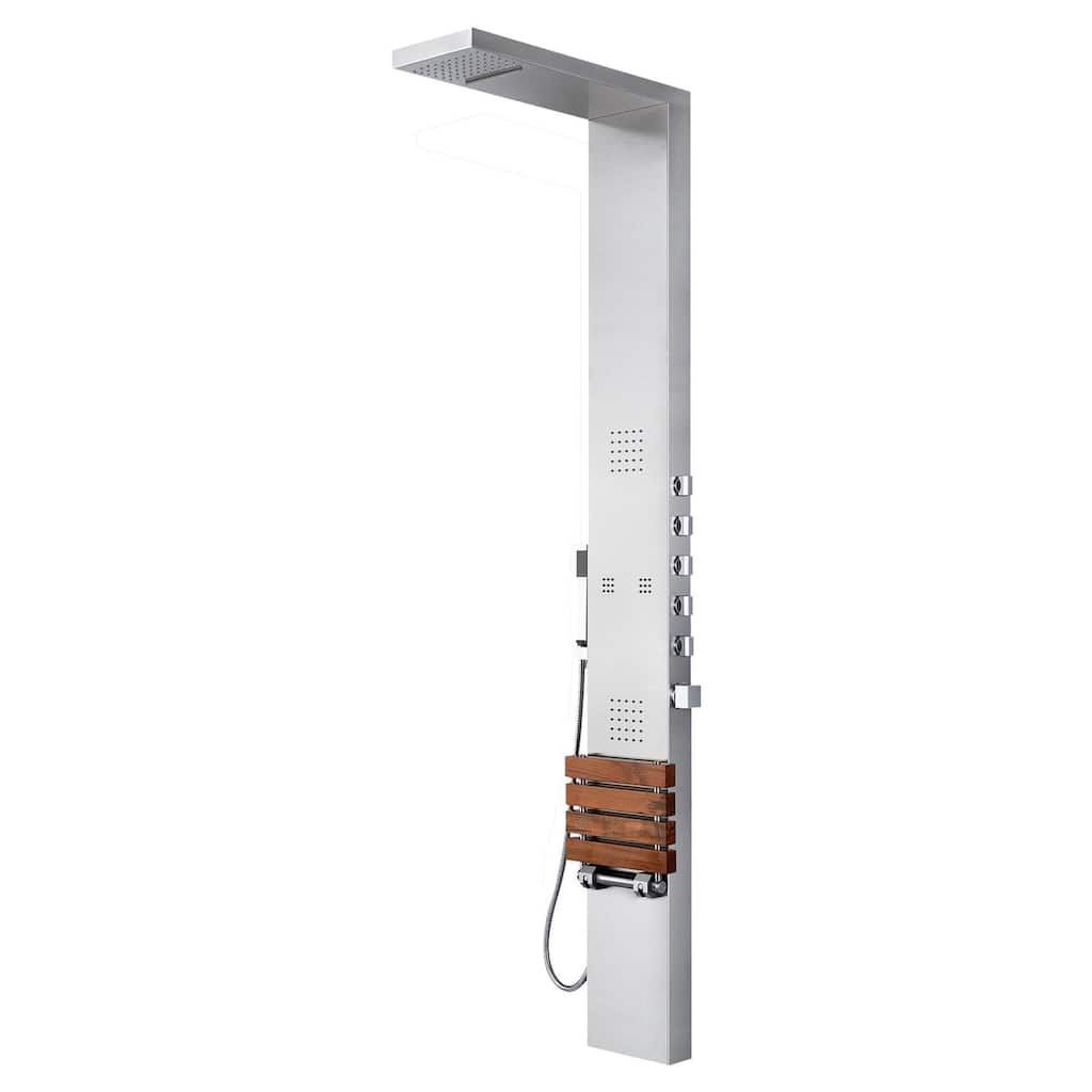 Oahu 7-in ShowerSpa with Dual-function Ran and Waterfall Showerhead with 4-Body Sprays Teak Folding Seat and Handshower