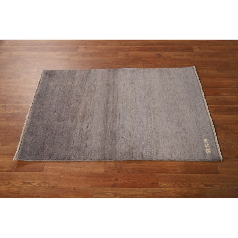 Hand Knotted Oriental 100% Wool Carpet Modern Modern Greys & Charcoal Gabbeh Area Rug - 4' 0'' X 2' 7''