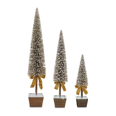 Set of 3 Plastic Potted Bottle Brush Pine Tree Perfect for Indoor Festive and Holiday Decorations - 7 x 7 x 39"