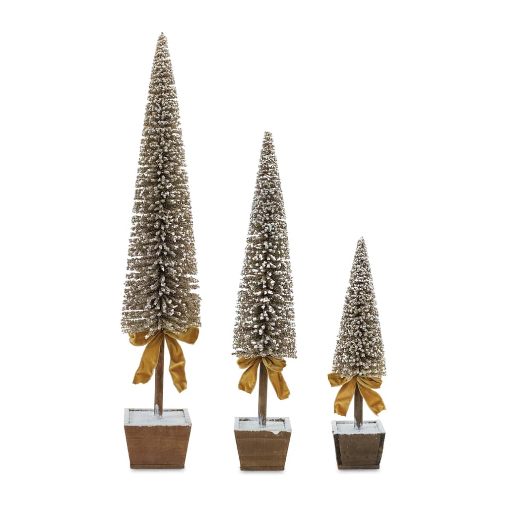 Set of 3 Plastic Potted Bottle Brush Pine Tree Perfect for Indoor Festive and Holiday Decorations - 7 x 7 x 39"