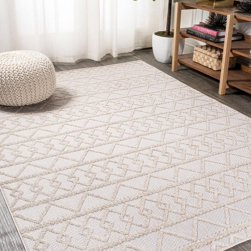 JONATHAN Y Ararat High-Low Pile Knotted Trellis Geometric Indoor/Outdoor Area Rug