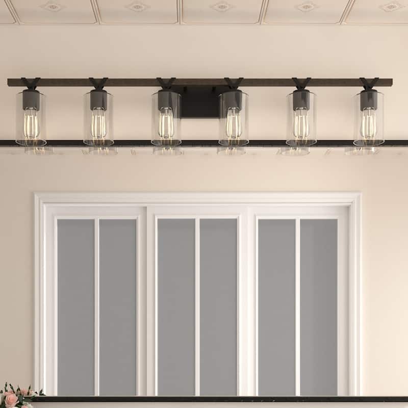 Roundhil 6-lights Farmhouse Faux Wood Grain Bathroom Vanity Light with UL Certified - 49'' W x 8'' H x 5'' D