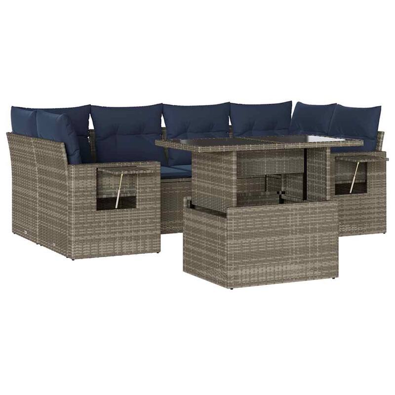 vidaXL Patio Sofa Set with Cushions Table and Couches 7 Piece Poly Rattan