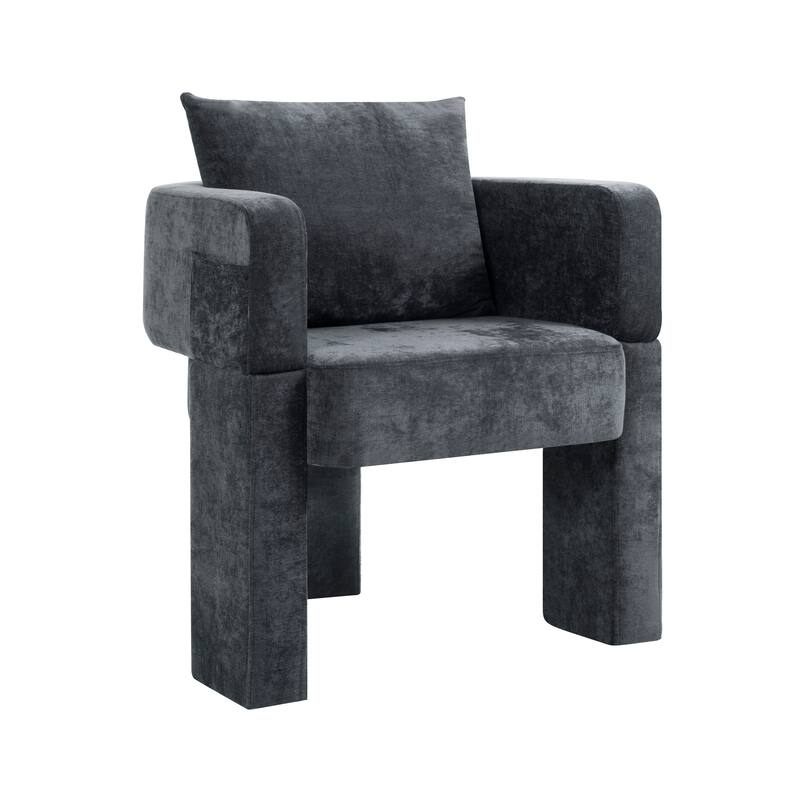 Modern 3-Leg Chenille Accent Chair with Ergonomic Arms & Removable Pillow, Plush Small Space Armchair, Single Sofa Chair
