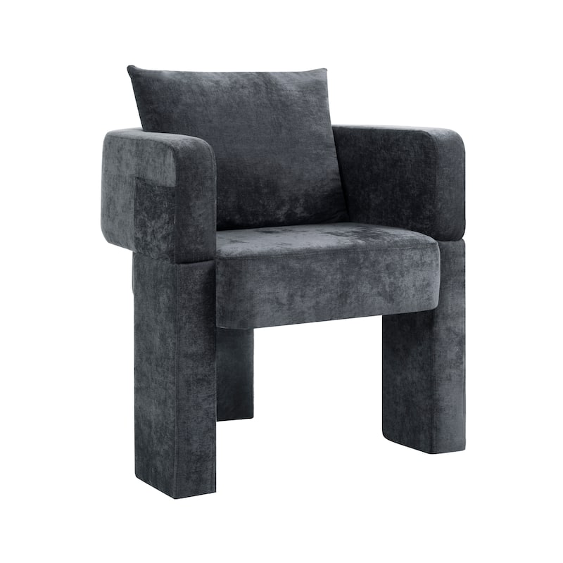 Modern 3-Leg Chenille Accent Chair with Ergonomic Arms and Removable Pillow