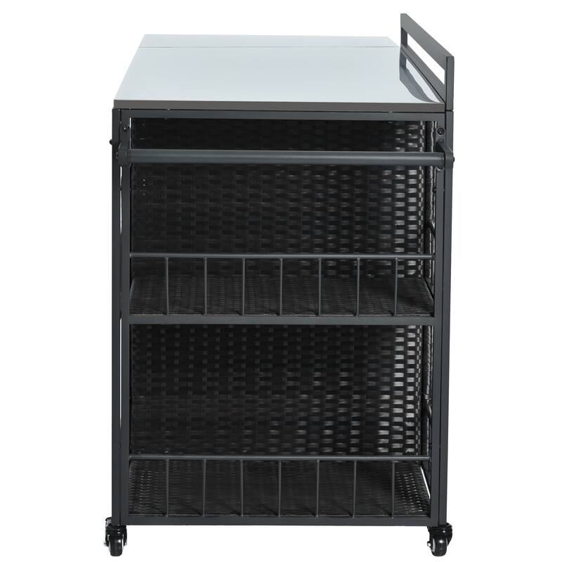 Roomfitters 63.5" Outdoor Kitchen Island Grill Cart with Foldable Side Tabletop and Ample Storage, Dark Brown