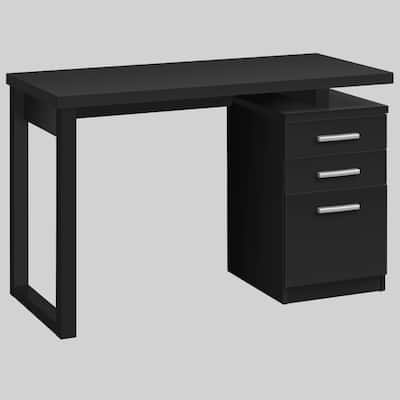 Contemporary 48" Computer Desk with 3 Drawers, Black Laminate, Left or Right Setup, Ideal for Work