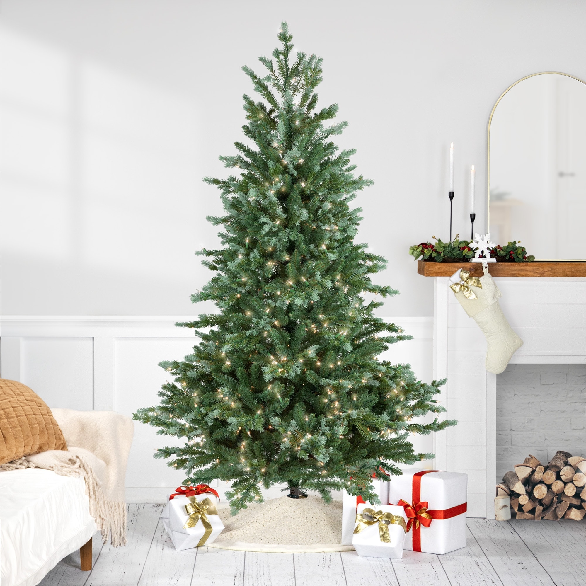 Medium Blue Spruce Artificial Christmas Tree 6' Clear Lights - 6 Foot