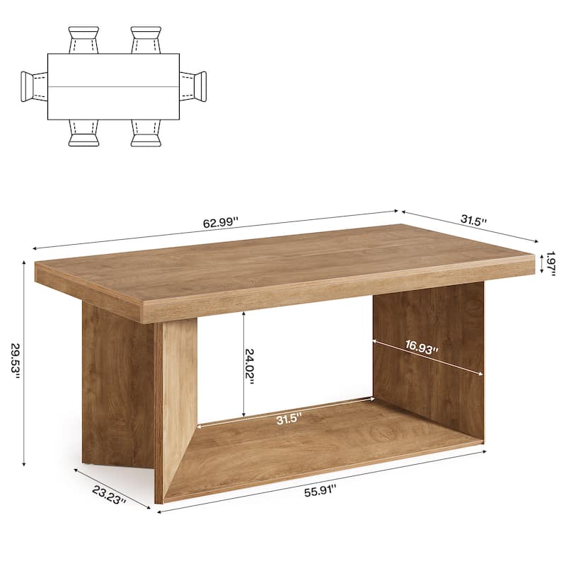 63" Dining Table for 4-6, Farmhouse Dinner Table with Heavy Duty Pedestal