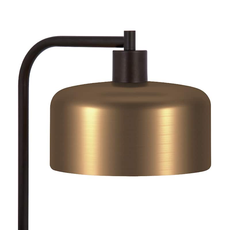 57" Black Arched Floor Lamp with Brass Metal Bell Shade Smart and Satin Finish for Living Room or Bedroom