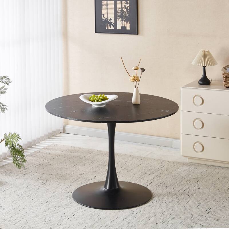 42.1"Tulip Table, Mid-Century Dining Table For 4-6 People - Round MDF Table Top (The Tabletop Consists Of Two Panels) - Black