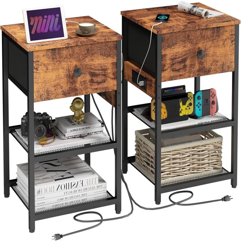 set of 2 with Charging Station - 17.5"D x 7.2"W x 13.5"H - Vintage