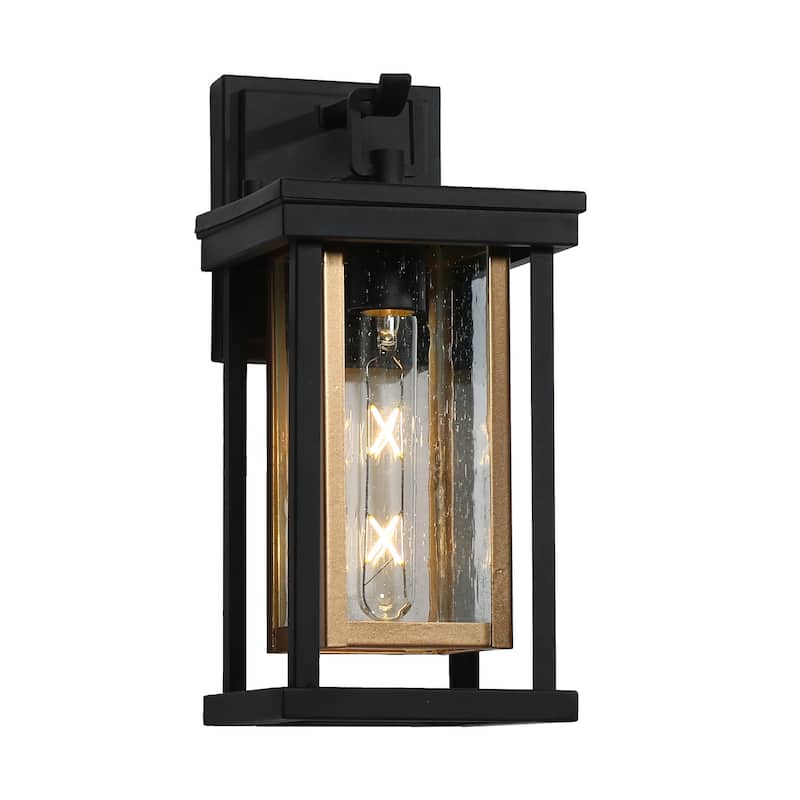 Modern 1-Light Outdoor Wall Sconces Black Gold Lantern Porch Patio Lamps - W 6.3"xD 7.9"xH 13.6"