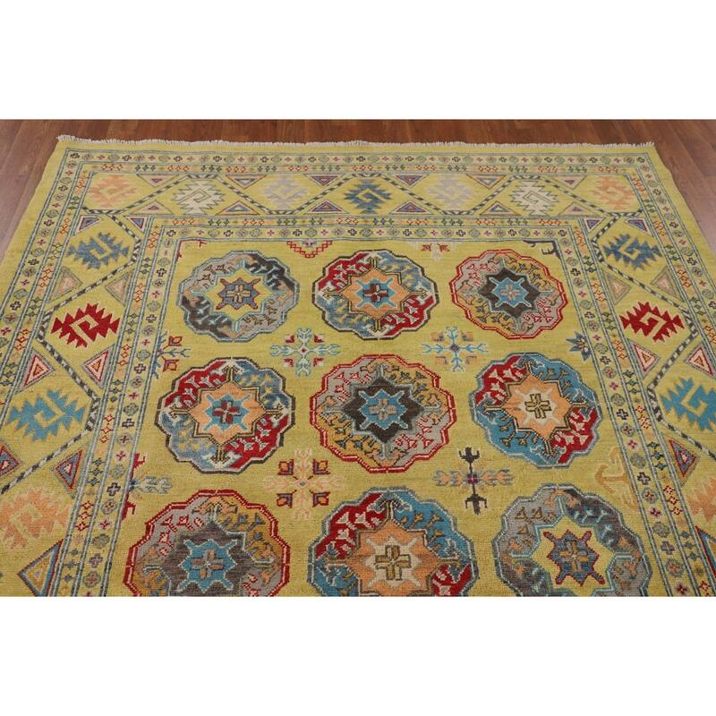 Yellow Kazak Oriental Area Rug Handmade Wool Carpet - 5'10" x 8'0"