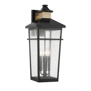 Matte Blackith Warm Brass Four Light Outdoor Wall Lantern from the Kingsley Collection