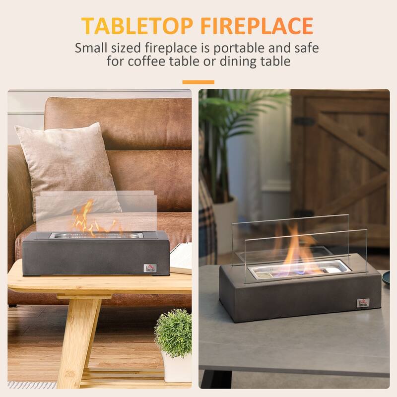 Tabletop Fireplace, 13" Concrete Alcohol Fireplace with Stainless Steel Lid for Indoor and Outdoor, 0.04 Gal Max 195 Sq. Ft.