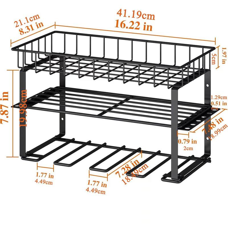 Black Steel Wall-Mounted Tool Storage Rack 3-Layer Organizer for Garage Workshop Tools - 16.22”L x 8.31”W x 7.87”H