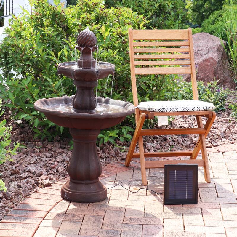Sunnydaze Two Tier Solar-on-Demand Fountain, 35 Inch Tall - 35-Inch