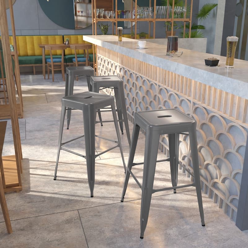 4 Pack 30" High Backless Clear Coated Metal Indoor Barstool with Square Seat - Clear Coated