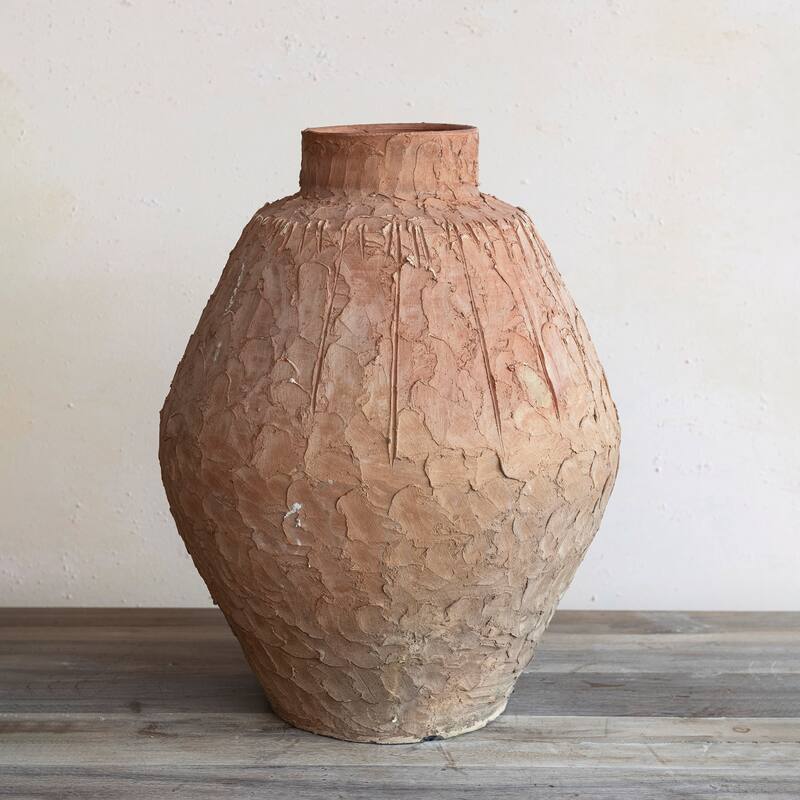 Handmade Textured Terra-cotta Vase - Natural - 18.0"L x 18.0"W x 24.0"H