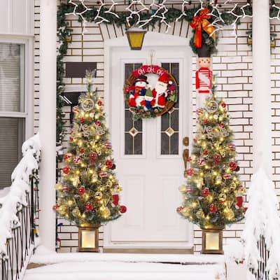 2Pcs 4.5 Ft Pre-Lit Christmas Tree, Artificial Christmas Tree with 108 Warm White Led Lights, Easy Assembly