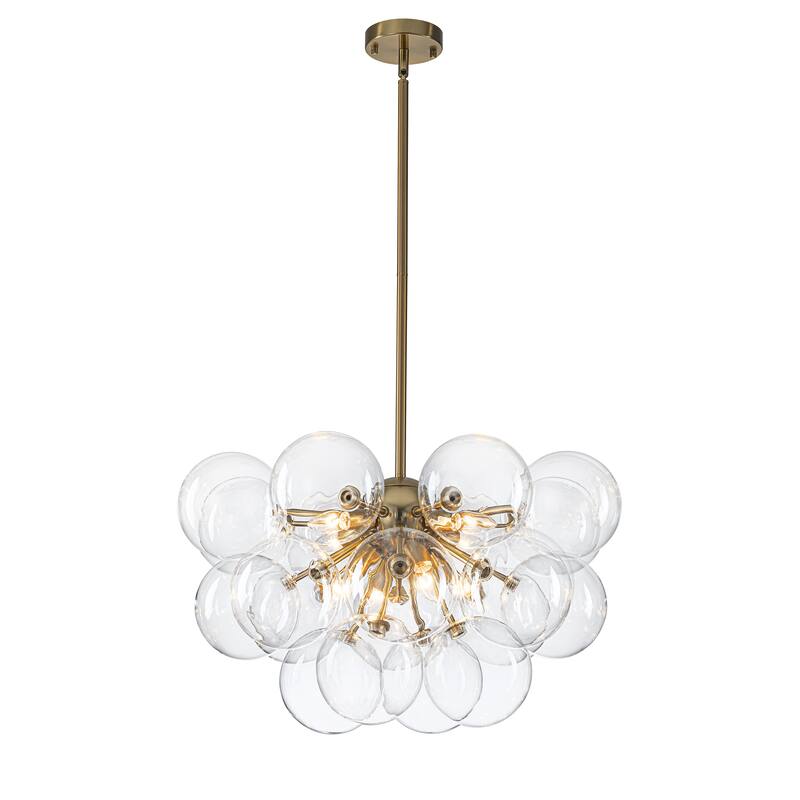 Starsky 12‑Light Linear Chandelier with Clear Glass Globes - Black or Gold Finish