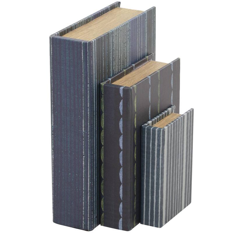Faux Storage Book Decorative Box - Set of 3 Dark Brown, Gray, Cream, Beige, Multi Colored, Blue, White - Roche River Decor