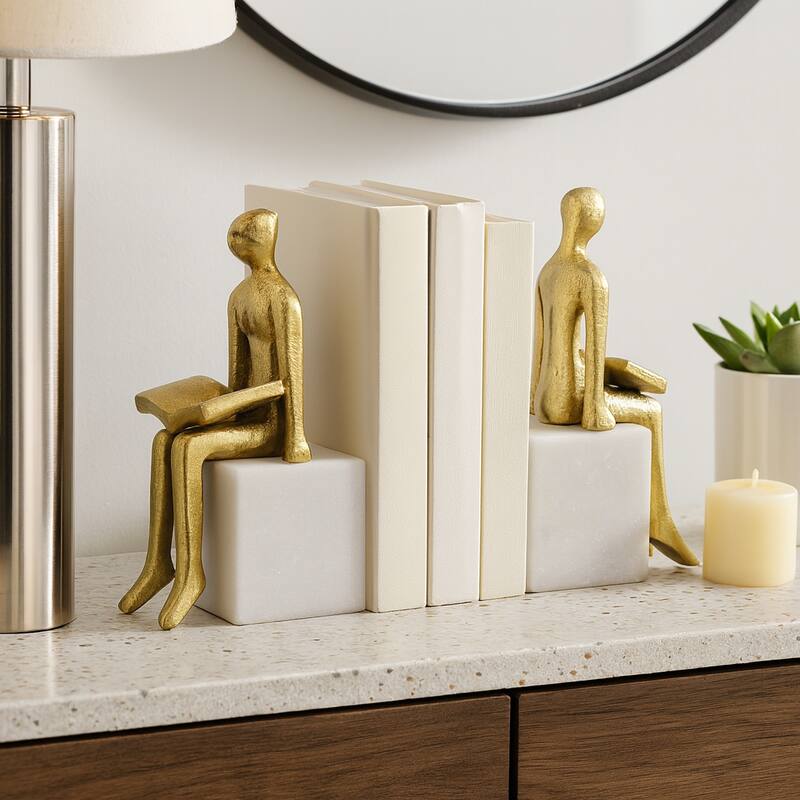 Metal Decorative Bookends Modern Seated Figurine (Set of 2) - 8" White - 7.5"