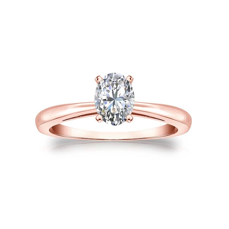 Auriya 14k Gold 1/2ctw Oval-cut Solitaire Diamond Engagement Ring (H-I, I1-I2)