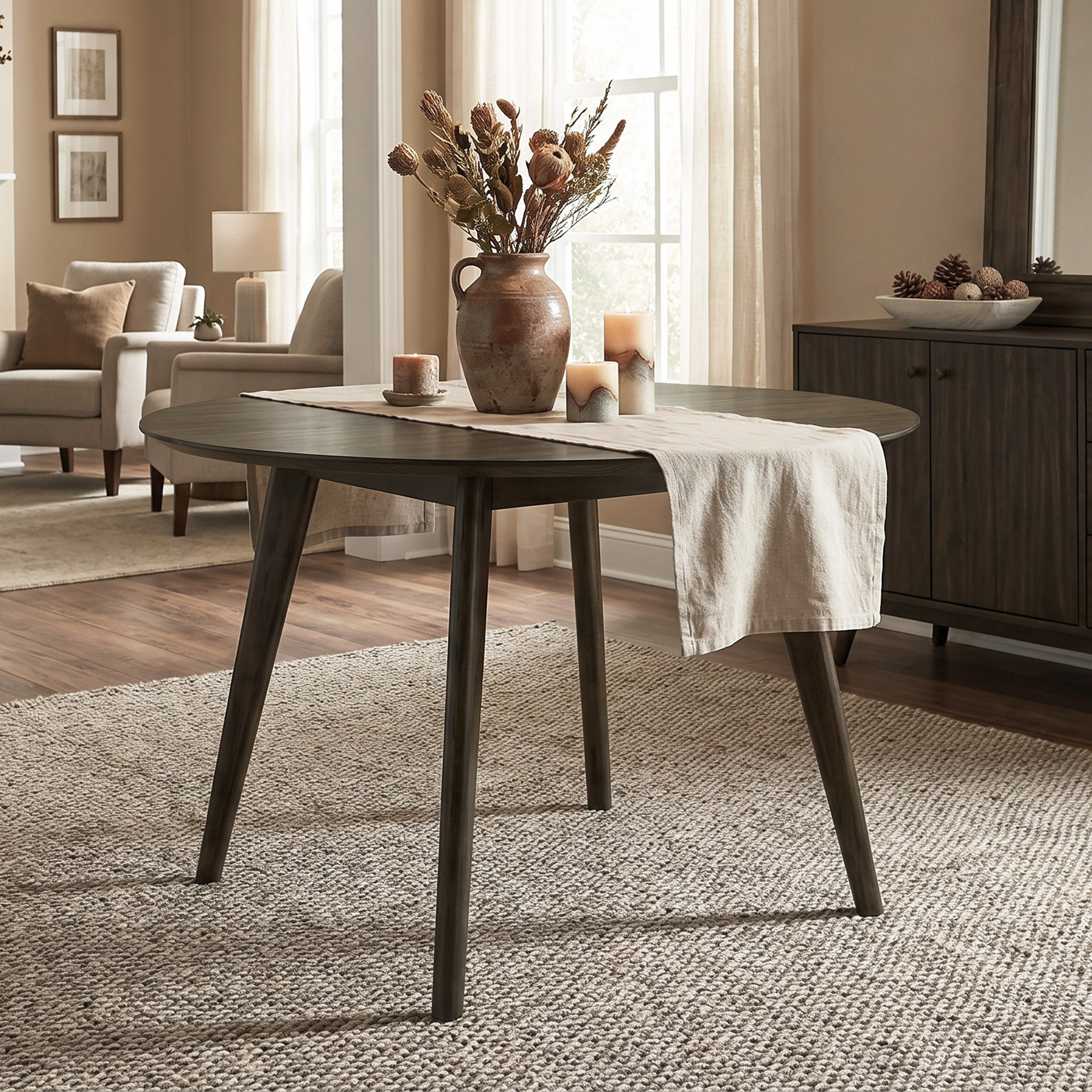 Furniture of America Valtier Mid-Century Modern Dark Walnut Wood Round Dining Table