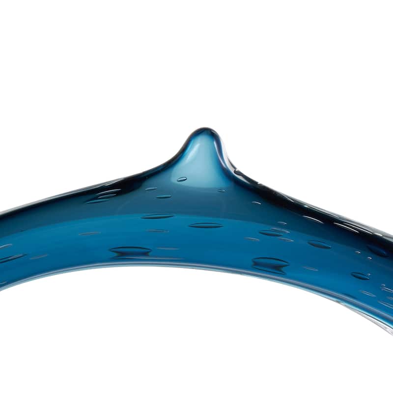 Dark Blue or Copper Glass Cutout Oval Ombre Abstract Sculpture with Bubble Texturing and Clear Accents