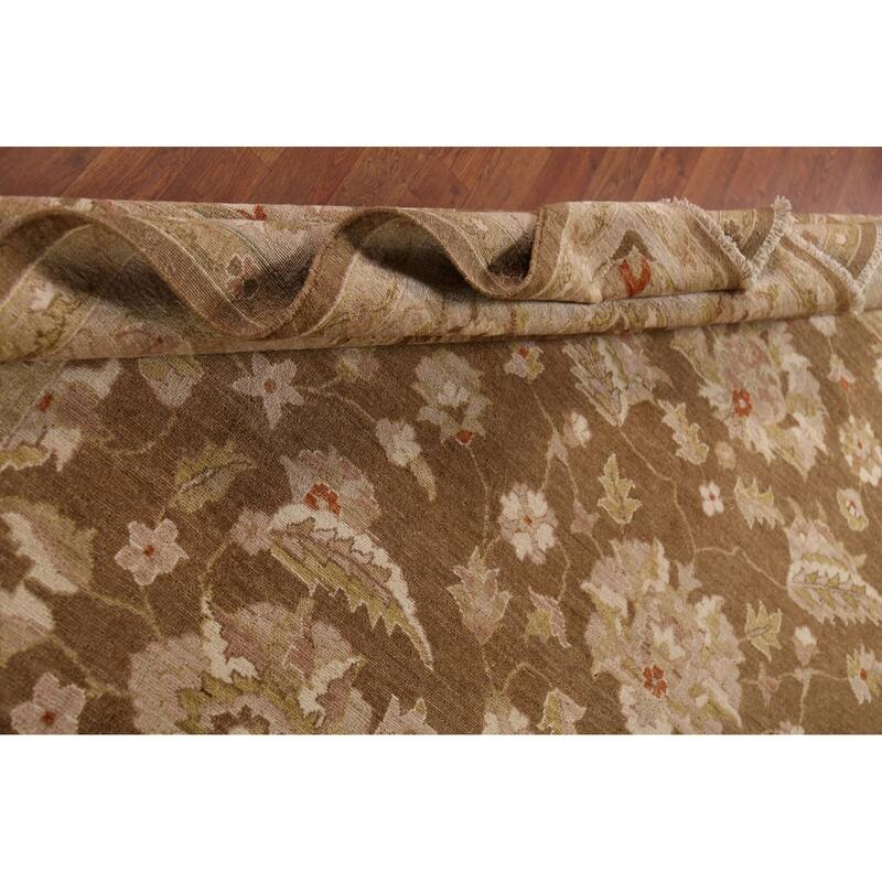 Vegetable Dye Brown Peshawar Oriental Area Rug Handmade Wool Carpet - 9'0"x 11'10"