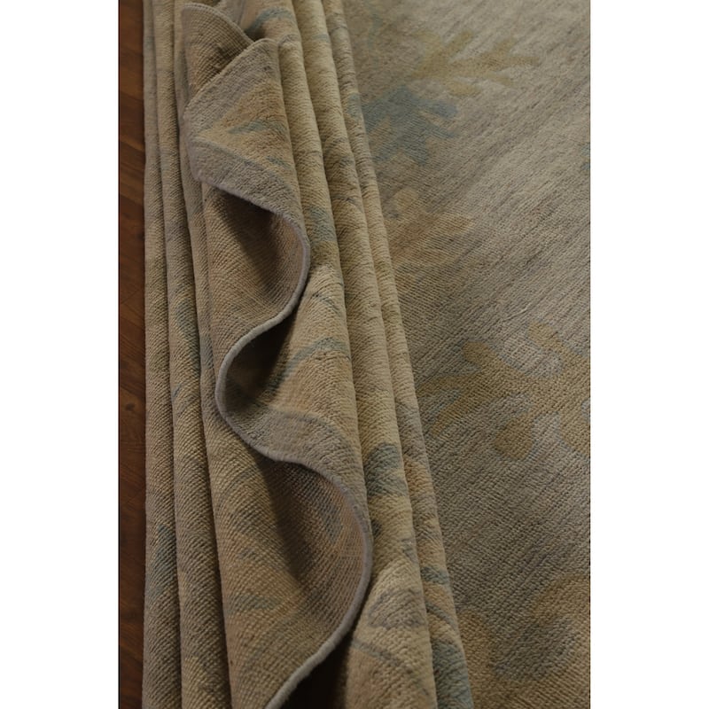 Hand Knotted Oriental 100% Wool Carpet Transitional All-Over Greys & Charcoal Oushak Area Rug - 14' 8'' X 12' 3''