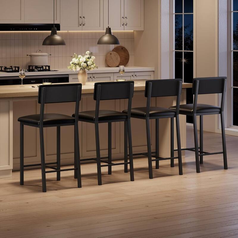 Upholstered PU Leather Counter Bar Stools Set of 4 for Kitchen Island, Bar
