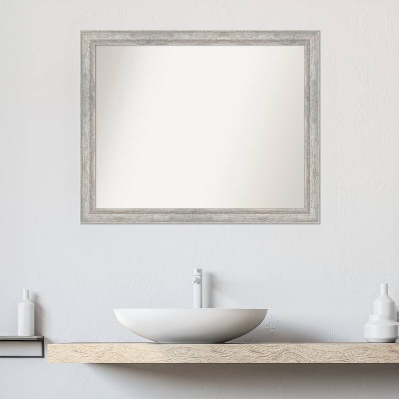 Angled Non-Beveled Wood Framed Bathroom Vanity Wall Mirror