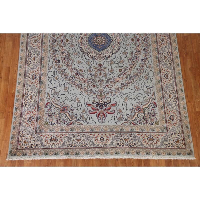 Hand Knotted Oriental 100% Wool Carpet Traditional Floral Greys & Charcoal Kashan Area Rug - 9' 6'' X 6' 6''