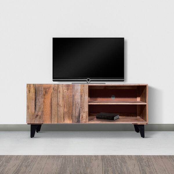 Medium Brown Mango Wood Finish TV Stand Media Console With 4 Doors Medium Brown Mango Wood Finish TV Stand Media Console With 4 Doors