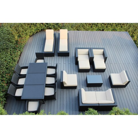 Ohana Outdoor Patio 20 Piece Black Wicker Sofa, Dining and Chaise Set