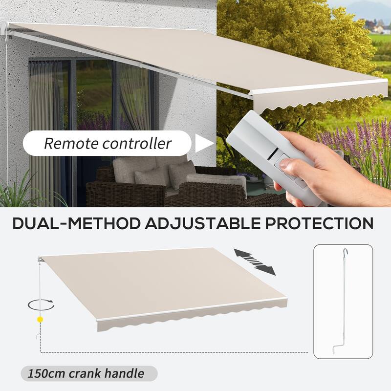 Outsunny 16' x 10' Electric Awning, Retractable Awning, UV Protection Sun Shade Shelter with Remote Controller and Manual Crank