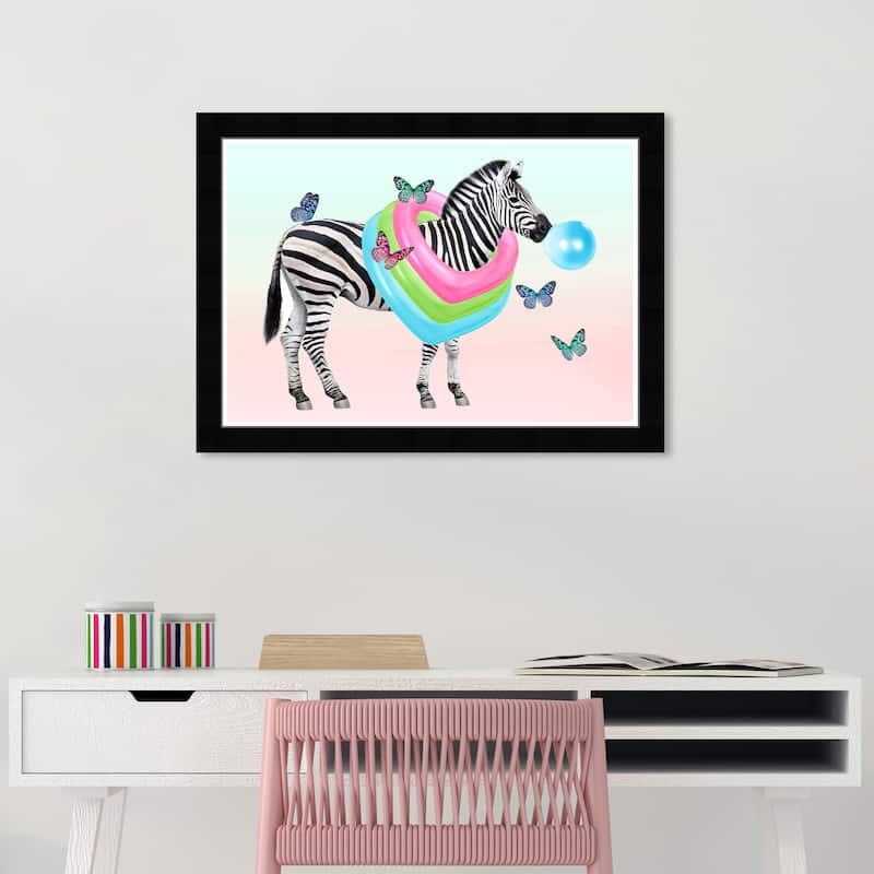 Wynwood Studio Prints Animals Zebra Bright Fun Blue and Cyan Bohemian & Eclectic Wall Art Canvas Print - Black