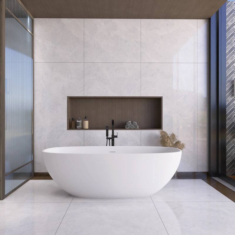 Solid Surface Freestanding Flatbottom Soaking Bathtub in Matte White - 66.9" x 29.5"