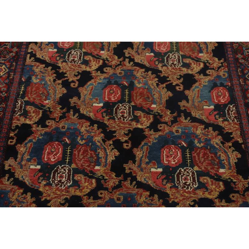 Hand Knotted Oriental 100% Wool Carpet Traditional Floral Navy Blue & Blues Senneh Area Rug - 6' 5'' X 4' 3''