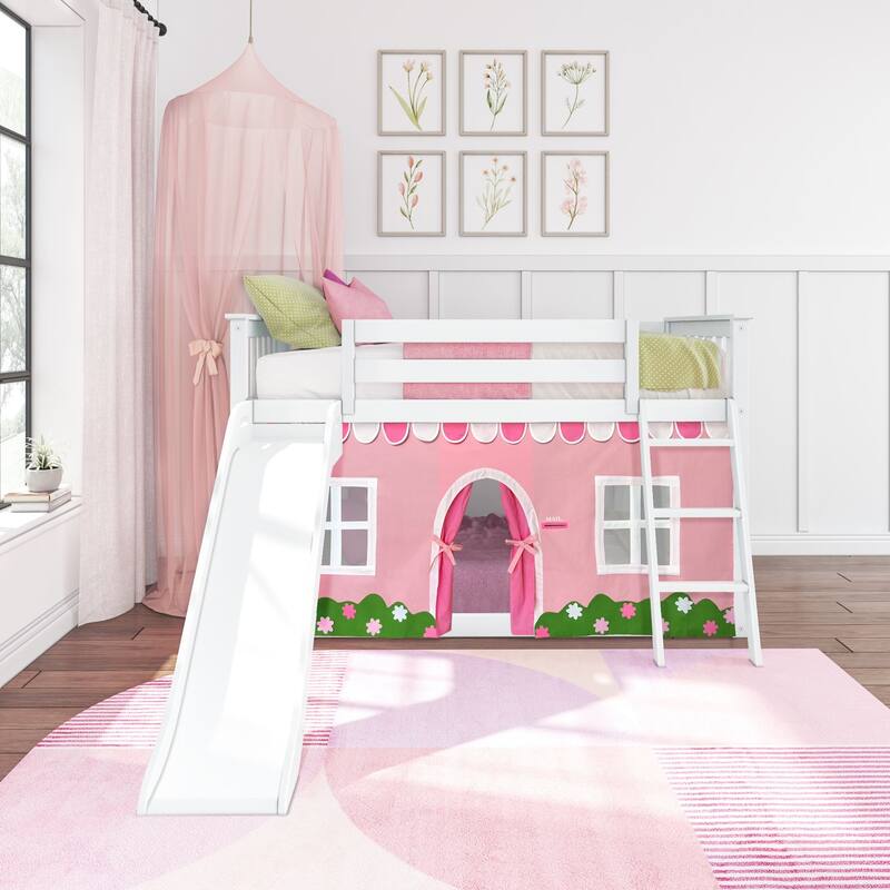 Max and Lily Classic Twin over Twin Low Bunk with Easy Slide and Curtain