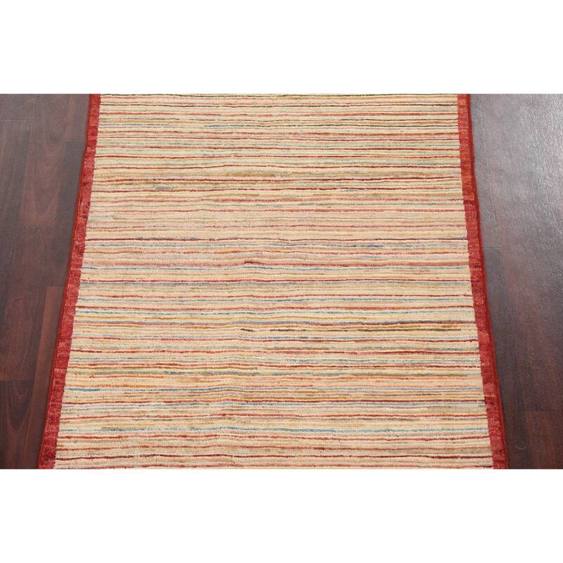 Modern Striped Gabbeh Kashkoli Wool Area Rug Hand-knotted Foyer Carpet - 3'1" x 4'10"